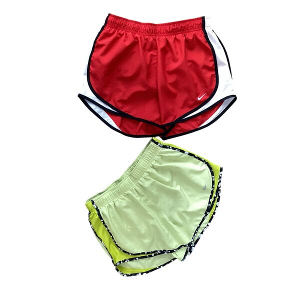 Nike Dri-Fit Tempo Track 3.5 Shorts Lot of 2 Workout Red Light Green Lime Medium - Picture 1 of 11